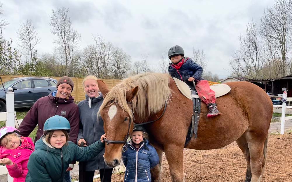 Reitschülerin sitzt auf dem Pferd Franz Xaver-Fendt und reitet unter Anleitung von Viktoria